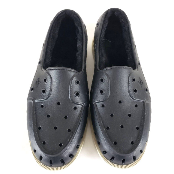 NEW!! Women Sperry SIZE 11 Black Authentic Faux Fur Float Boat Shoe Slip On - Picture 2 of 12